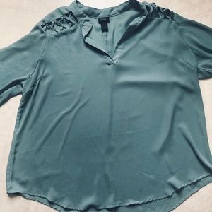 Teal Blue Top with Lattice Shoulders